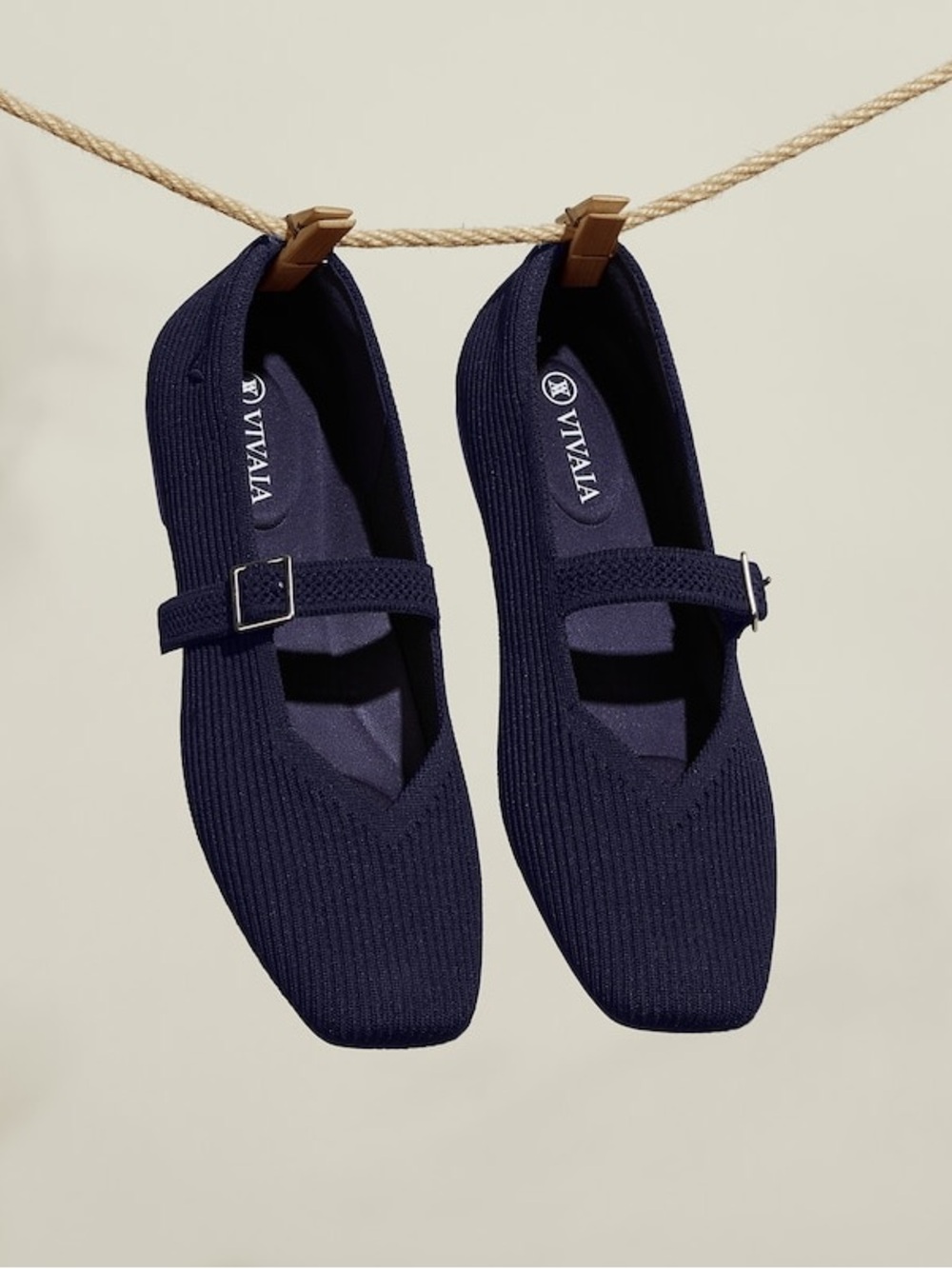 VIVAIA Square-Toe Margot Mary Janes in Navy 7.5